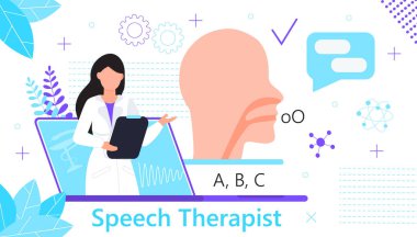 Online danışma konsepti vektörü için konuşma terapisti. Uzaktan ve uzaktan tıbbi destek için aile doktoru. Hastalara felç geçirdikten sonra psikolojik yardım hizmeti.