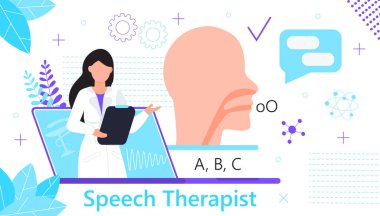 Speech therapist for online consultation concept vector. Family doctor for remote and distance medical support. Psychological help service after a stroke for patients. clipart