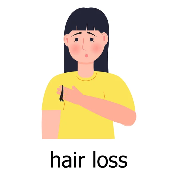 Διάνυσμα Εικονιδίου Τριχόπτωσης Δυστυχισμένο Κορίτσι Χάνει Μαλλιά Της Γίνεται Φαλακρό — Διανυσματικό Αρχείο