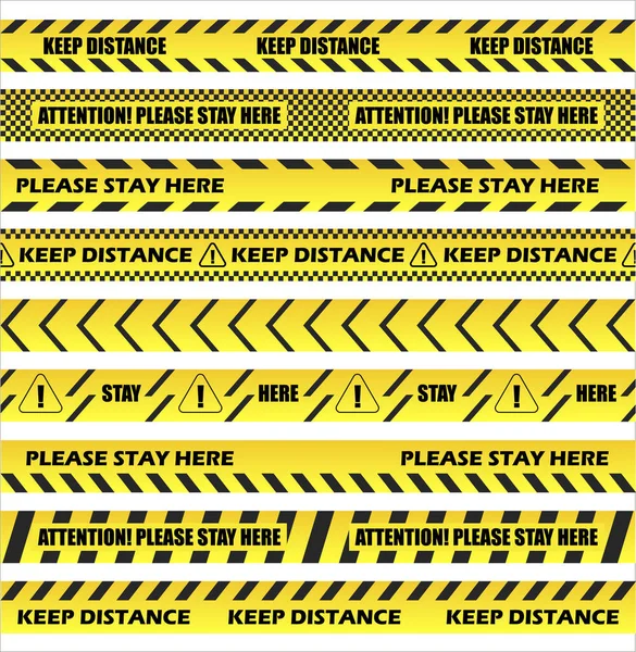 Mantenga Distancia Rayas Piso Conjunto Vector Pegatinas Cinta Adhesiva Restrictivas — Archivo Imágenes Vectoriales