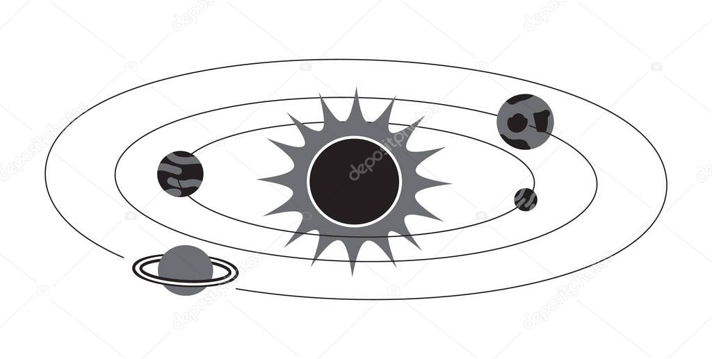 Solar system icon vector in grey colors. Planets revolve around a star. Star system in simple styles.