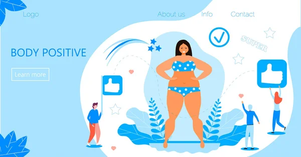 Cuerpo Vector Concepto Positivo Chica Feliz Más Tamaño Usando Traje — Archivo Imágenes Vectoriales