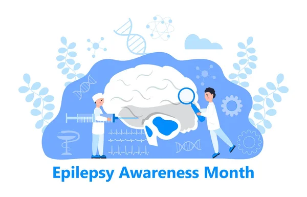 Epilepsy Awareness Month Στις Ηπα Εγκέφαλος Χειρουργός Φαίνονται Μικροσκοπικοί Γιατροί — Διανυσματικό Αρχείο