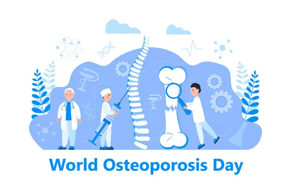 Osteoporosis Concepto Del Día Mundial Osteoartritis Vector Anatómico Pequeños Doctores — Archivo Imágenes Vectoriales