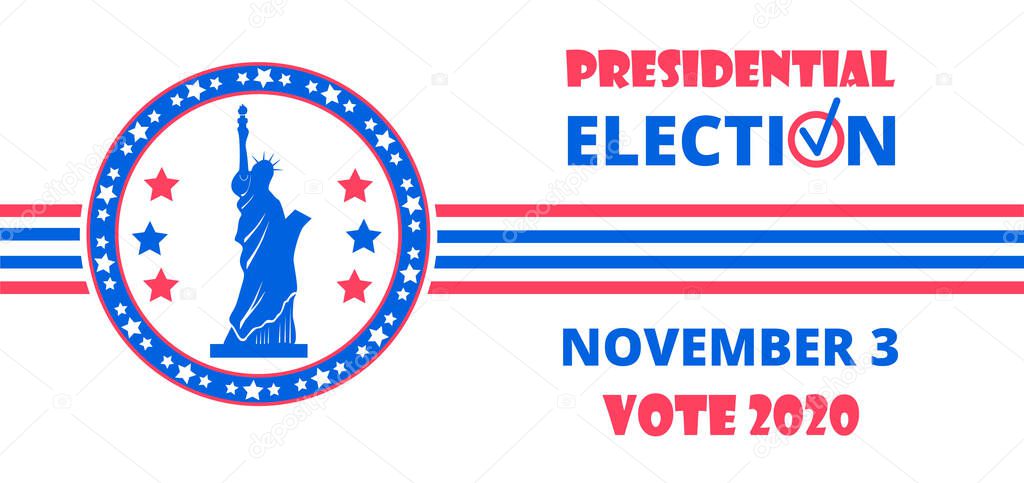 2020 United States of American Presidential Election in November 3. Electoral campaign, agitation, reelection calling banner vector, flyer. Vote 2020 with USA flag.