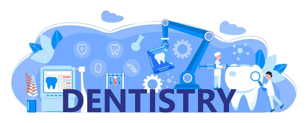 Conceito Vetor Serviço Odontológico Para Landing Page Dentistas Minúsculos Fazem —  Vetores de Stock
