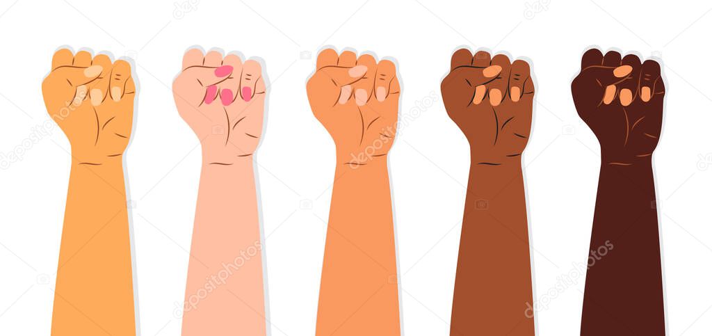 Fists of people of different Nations and races vector. It is a symbol of struggle against injustice, for rights of minorities, oppressed and socially unprotected segments of the population.