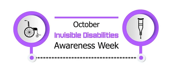 Osynliga funktionshinder medvetenhet vecka koncept vektor i lila färger. Rullstol och kryckor visas. — Stock vektor