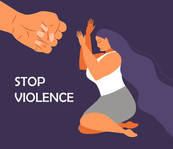 Stop Violence Women Family Woman Covering Face Her Hands Protesting — Stock Vector