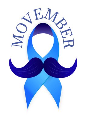 Hareket konsepti vektörü. Tıbbi web sitesi, uygulama, blog için prostat kanseri farkındalığı ayı. Mavi kurdele, bıyık gösterilir.