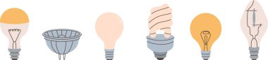 Bir ampulün minimalist karalama vektör çizimi. El yapımı tasarım, floresan, LED ve halojen lambalar da dahil olmak üzere elektrik ışığını temsil ediyor. Enerji, elektrik ve iç mekan için mükemmel.