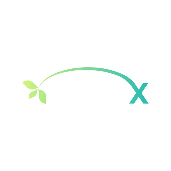 Vector letter x met het onderste uiteinde x die zich uitstrekt en aan het einde zijn er bladeren — Stockvector