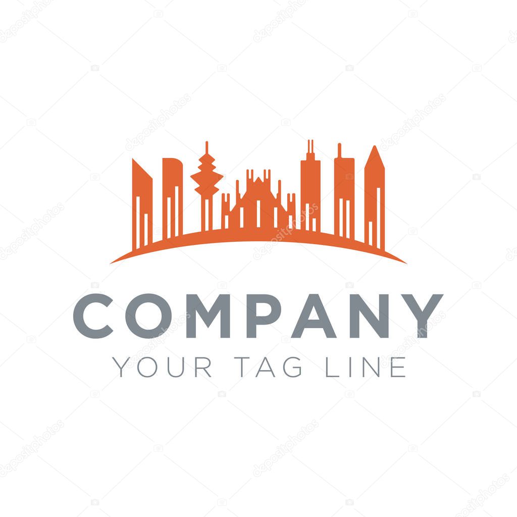 illustration of a city logo with a tall peak tower