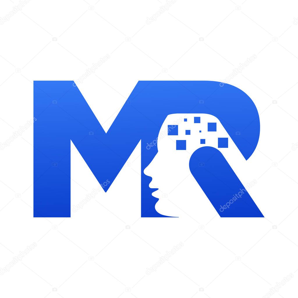 mixed logo template M and R, with human head shape on R