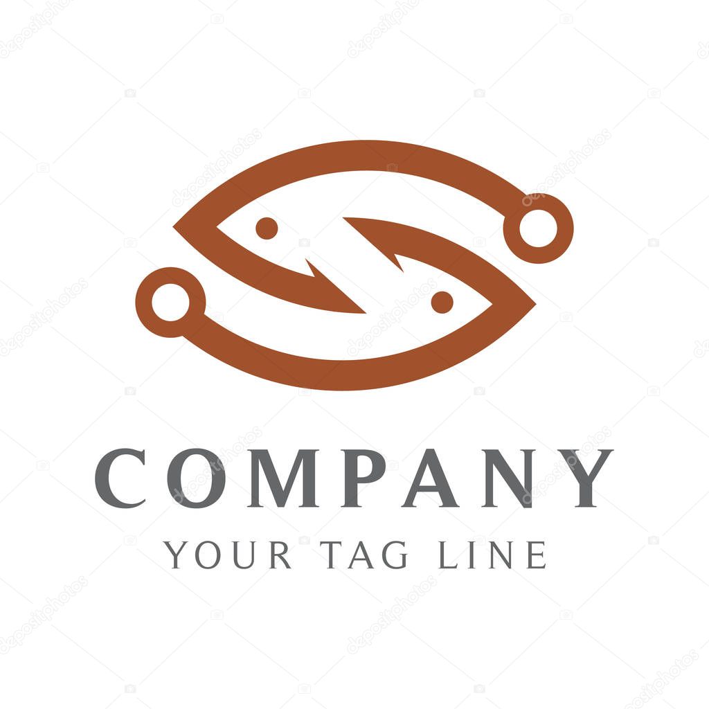 abstract fish logo template, lines forming fish.