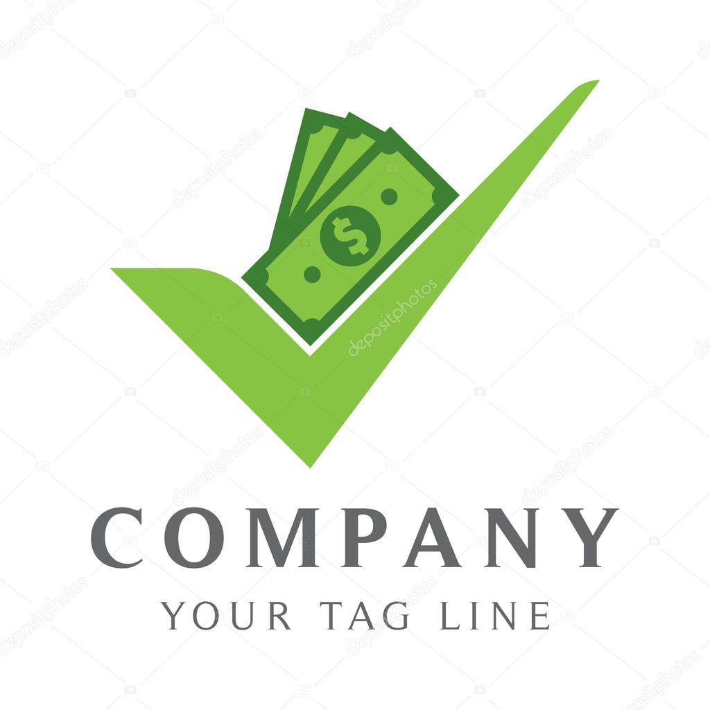 Check mark logo template in the form of money