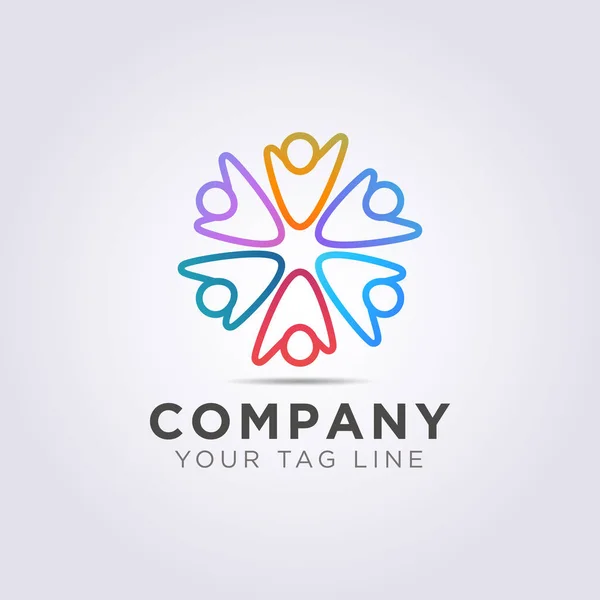 Modèle de logo cercle de six personnes lever la main à votre entreprise et de l'entreprise — Image vectorielle