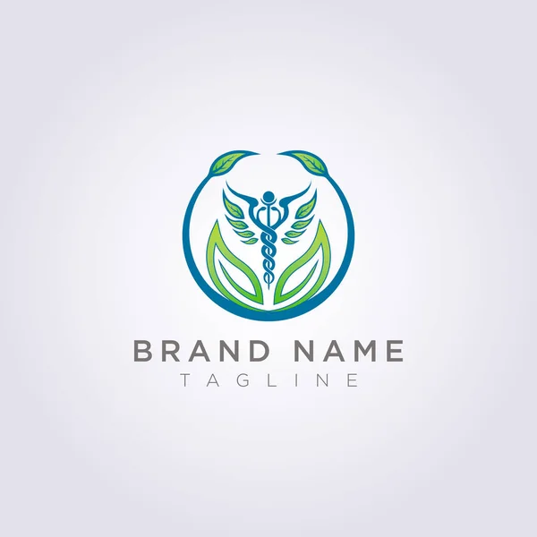 Designa en logo typ med en kombination av cirklar, löv och hälso symboler för ditt företag eller varumärke — Stock vektor