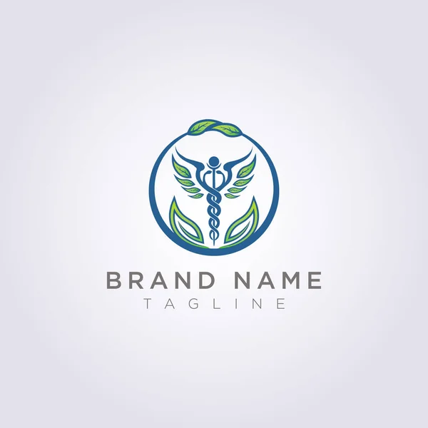 Progetta un logo con una combinazione di cerchi, foglie e simboli di salute per la tua azienda o il tuo marchio — Vettoriale Stock