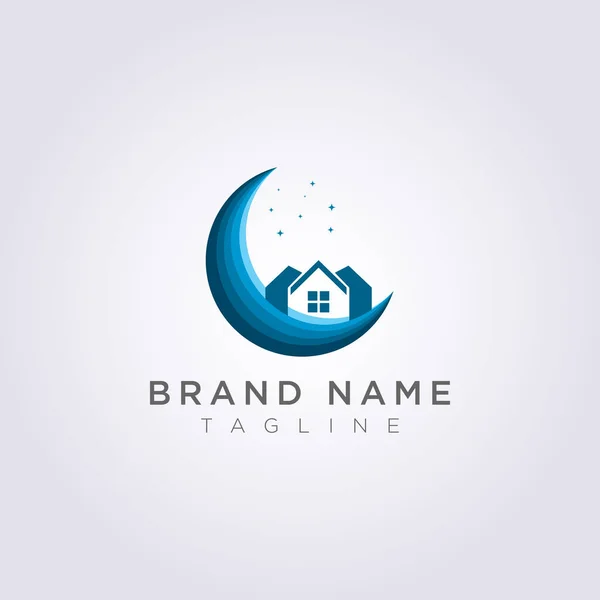 Progetta un logo domestico sulla luna con stelle per il tuo Business o Brand — Vettoriale Stock