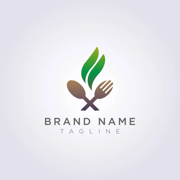 Logo typ sked gaffel med löv för din restaurang varumärke eller företag — Stock vektor