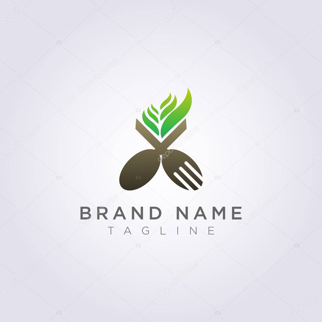 Logo spoon fork with leaves for your restaurant brand or business