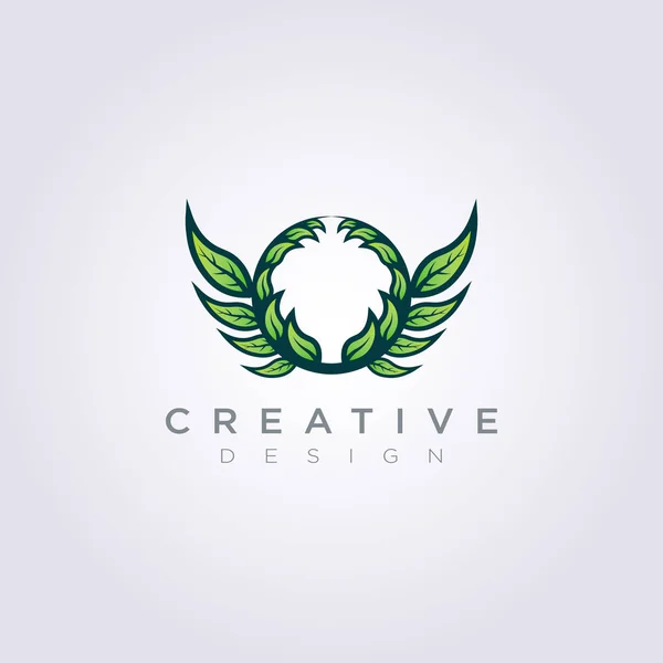Modèle de logo de clipart de conception d'illustration de vecteur de mouche de feuille de cercle avec le logo — Image vectorielle
