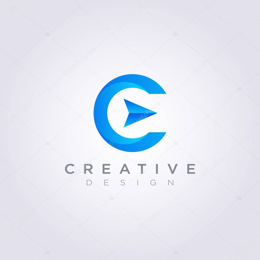 Letter C Arrow Compass Vector Illustration Design Clipart Symbol Logo Template.