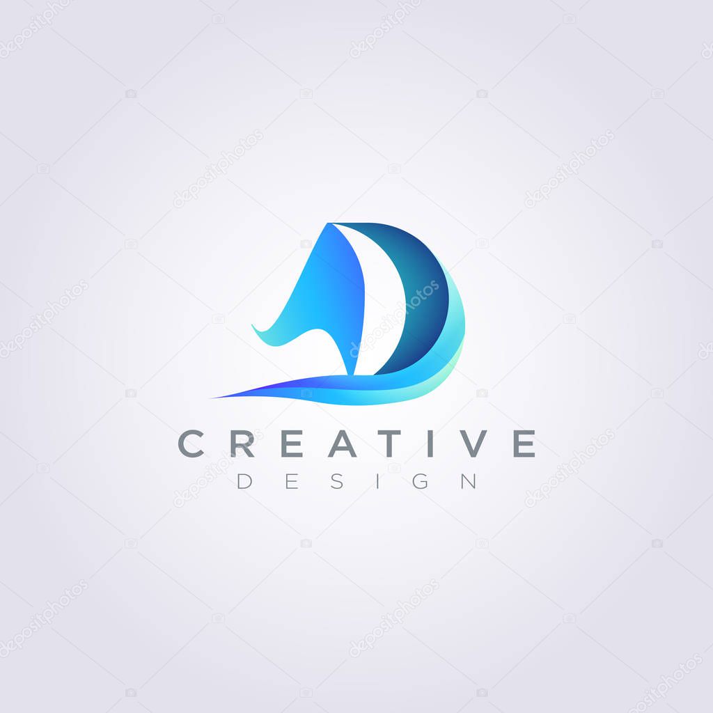 Letter D sailed Vector Illustration Design Clipart Symbol Logo Template.