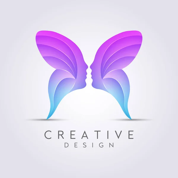 Modèle combiné de logo de clipart de conception d'illustration vectorielle de papillon avec visage — Image vectorielle