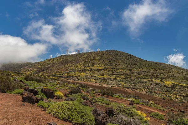 Központ Teide Tenerife, részben fedezi a felhők. Ragyogó kék ég. Teide National Park, Tenerife, Kanári-szigetek, Spanyolország — Stock Fotó