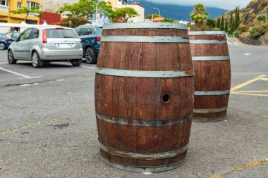 Tenerife bir rothweinhotel Vintage eski ahşap şarap varil, Kanarya Adaları, İspanya