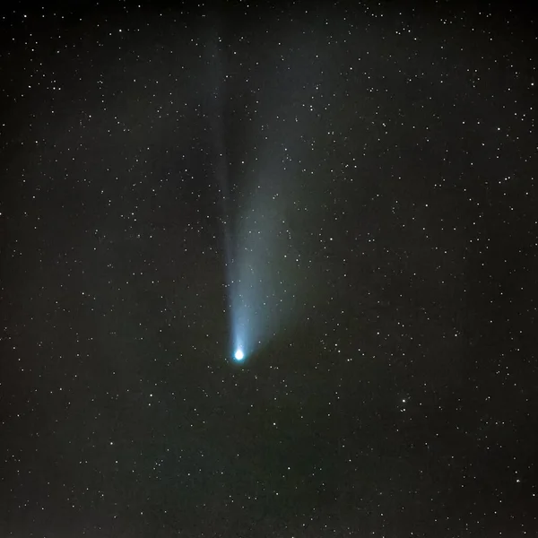 C 2020 F3-NEOWISE kuyruklu yıldızı yıldızların arasında gece kapanıyor. 27 Temmuz 2020 'de Tenerife' nin güneyinde çekilmiştir..