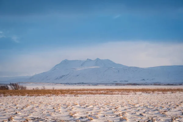 雪で劇的なアイスランドの風景は 山を覆われています アイスランド冬の寒い日 — ストック写真