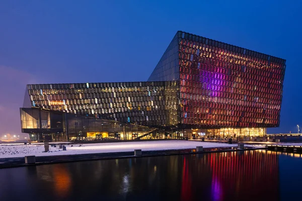 Crepúsculo Sala Conciertos Harpa Puerto Reykjavik Islandia — Foto de Stock