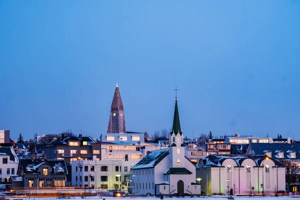 Evenig View Reykjavik Downtown Hallgrimskirkja Distance Reykjavik Iceland — Stock Photo, Image