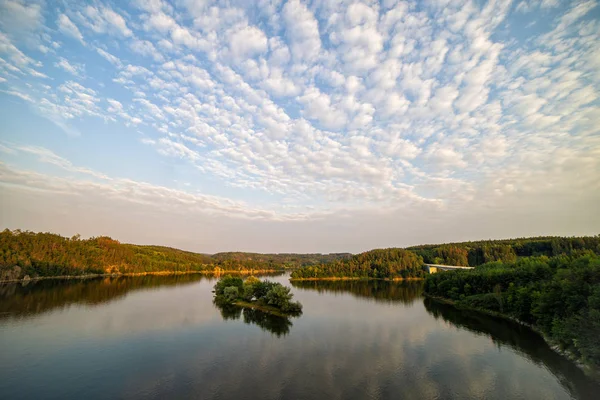 Colourful Sunset Lake Summer Scene Wide River Landscape Setting Sun — Stock Photo, Image