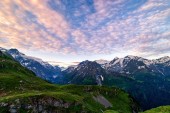 Картина, постер, плакат, фотообои "scenic view of beautiful swiss alps mountains. blue hour sunset with pink and blue tones, verbier, canton du valais, wallis, switzerland.", артикул 217666264