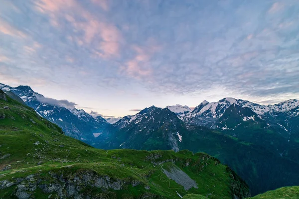 Scenic View Beautiful Swiss Alps Mountains Blue Hour Sunrise Pink — Stock Photo, Image