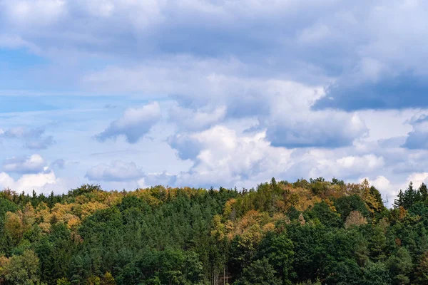 Autumn Landscape View Green Country Agricultural Field Stormy Blue Sky — Stock Photo, Image