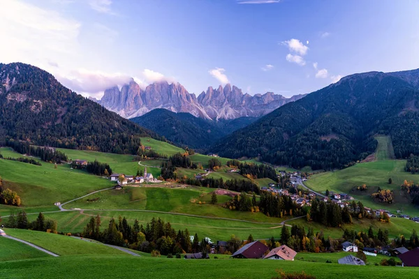 Santa Maddalena Village Magical Dolomites Mountains Background Val Funes Valley — Stock Photo, Image