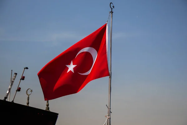 Turkish national flag hang on a pole