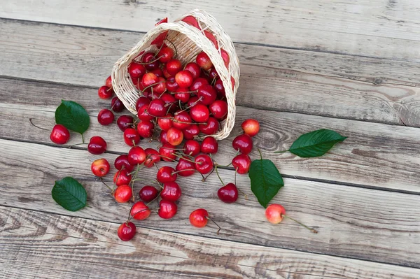 Geel Rood Oranje Cherry Berry Met Groene Bladeren Een Lichte — Stockfoto