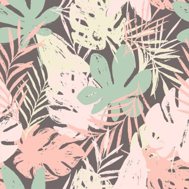 Tropikal yaprakları ile romantik dikişsiz çiçek deseni