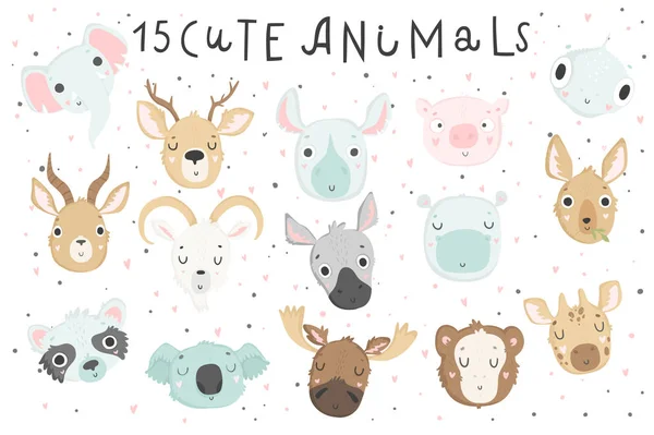 Carino Animali Isolati Illustrazione Bambini Immagine Vettoriale Perfetto Manifesti Scuola — Vettoriale Stock