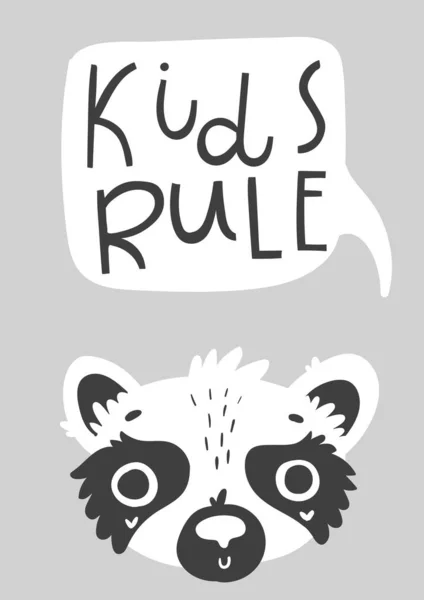 Vector Illustration Cute Raccoon Kids Rule — Stock Vector