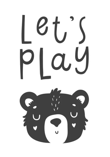 Vector Illustration Cute Bear Let Play — Stock Vector