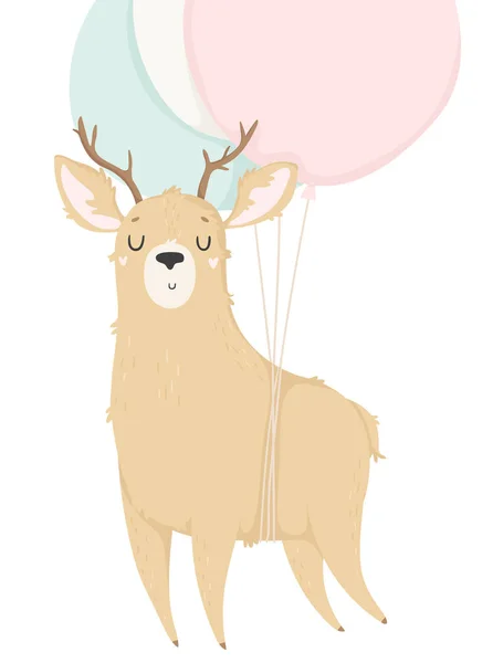 Cute Deer Balloons White Background — Stock Vector