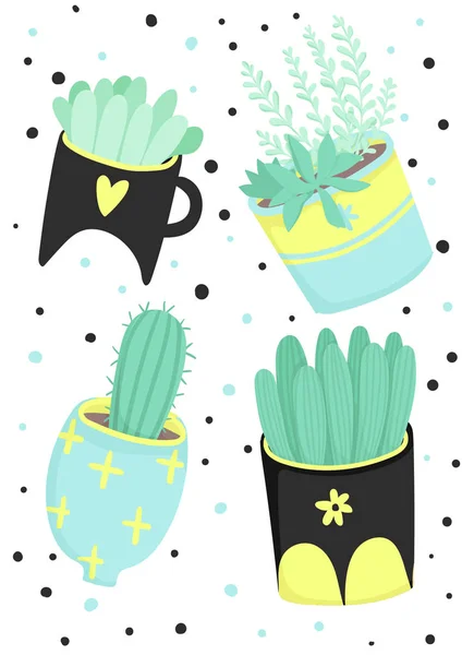 Lindo Tema Verano Ilustración Vectorial Cactus Contexto — Archivo Imágenes Vectoriales
