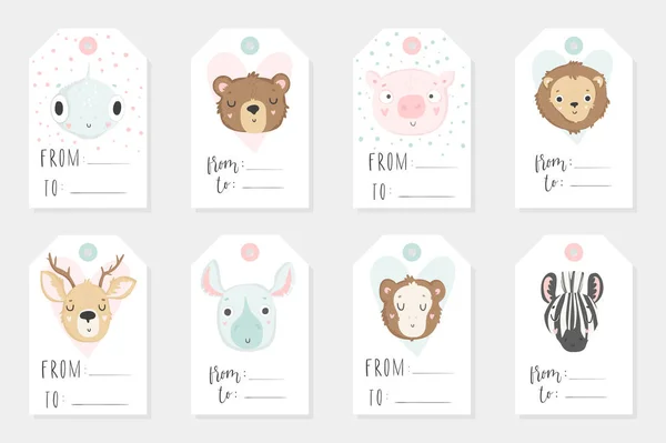 Colección Etiquetas Redy Para Usar Lable Conjunto Con Animales Lindos — Vector de stock